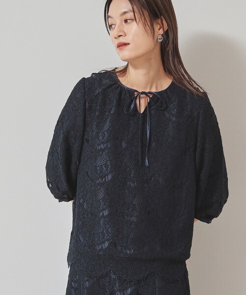 Sunauna(スーナウーナ)の「【春色/セットアップ可】裾スカラレースブラウス(シャツ/ブラウス・レディース・アイボリー/ネイビー・40/38/36)」の1枚目の写真