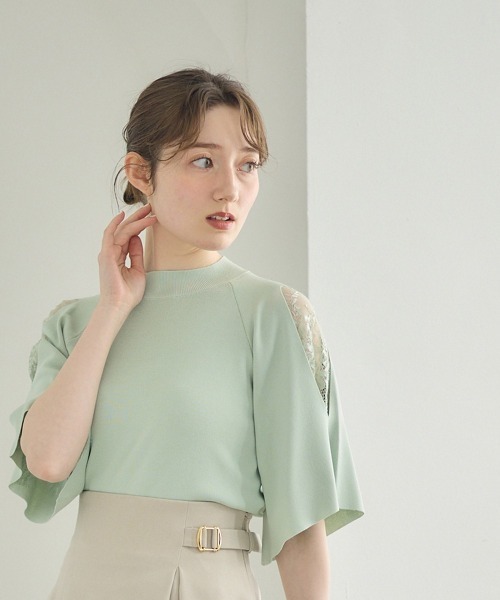 12Twelve Agenda(トゥエルブ アジェンダ)の「プチハイネック肩レースフレアスリーブニットプルオーバー(ニット/セーター・レディース・ブルー/ブラック/グレイッシュベージュ/グリーン・M)」の18枚目の写真