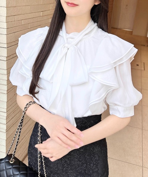 INGNI(イング)の「2Wayリボンシアーフリル半袖ブラウス(シャツ/ブラウス・レディース・ホワイト系その他3/ホワイト系その他/オフホワイト・M)」の5枚目の写真