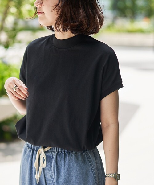 coen(コーエン)の「リピT・USAコットンフレンチスリーブTシャツ(WEB限定カラー)(Tシャツ/カットソー・レディース・ブラック/オフホワイト/ダークグレー/ロイヤルブルー/その他1/その他2/その他4/その他3・M/L)」の2枚目の写真