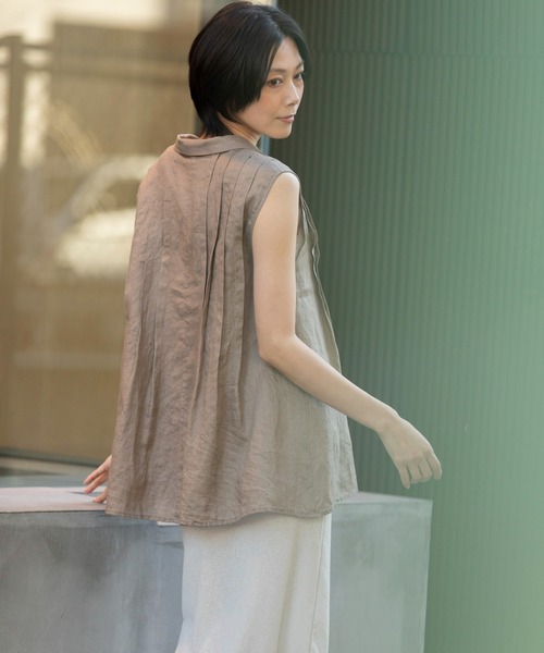 Munich（ミューニック）の「【吸水性」【発散性」フレンチリネンタックブラウス（シャツ/ブラウス・レディース・モカ/ホワイト/コーラルピンク/ライトピンク・FREE）」の21枚目の写真