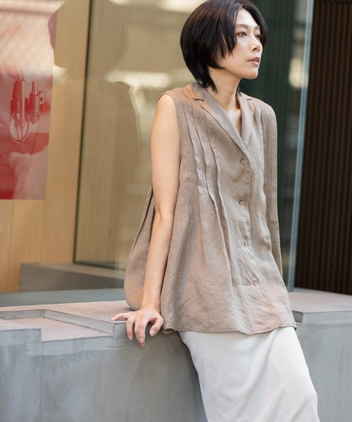 Munich（ミューニック）の「【吸水性」【発散性」フレンチリネンタックブラウス（シャツ/ブラウス・レディース・モカ/ホワイト/コーラルピンク/ライトピンク・FREE）」の13枚目の写真