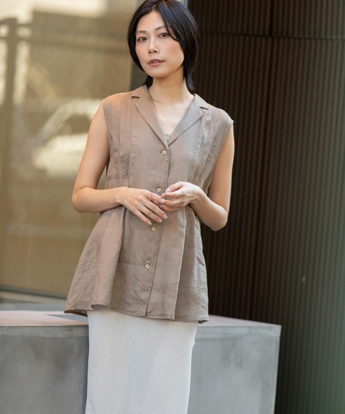 Munich（ミューニック）の「【吸水性」【発散性」フレンチリネンタックブラウス（シャツ/ブラウス・レディース・モカ/ホワイト/コーラルピンク/ライトピンク・FREE）」の11枚目の写真