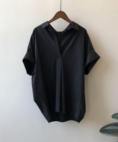 Forcement(フォースメント)の「美シルエット。さらりと快適Vネック立体半袖スキッパーシャツ夏ブラウス(シャツ/ブラウス・レディース・ホワイト/ベージュ/ブラック・ONESIZE)」の13枚目の写真