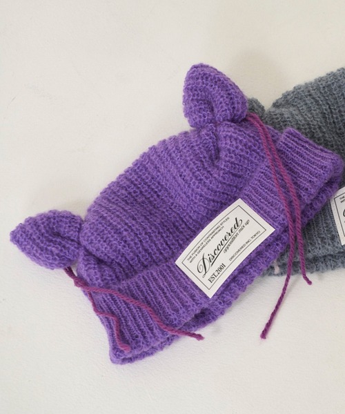 ETRO 新品タグ付き ペガサス刺繍 ニットキャップ パープル DISCOVERED（ディスカバード）の「DISCOVERED DEVIL EAR KNIT CAP