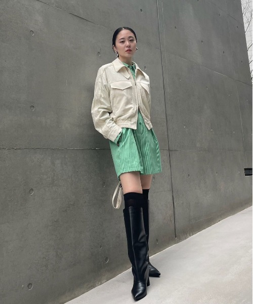 Ameri（アメリ）の「STRIPE SHIRT ROMPERS（つなぎ