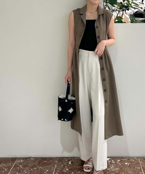 VIS（ビス）の「【美easy】リネンライクジレワンピース【接触冷感/洗える】（ワンピース・レディース・ネイビー/グリーン系その他2/キナリ・FREE）」の2枚目の写真