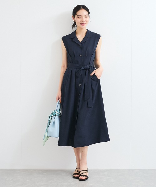 VIS（ビス）の「【美easy】リネンライクジレワンピース【接触冷感/洗える】（ワンピース・レディース・ネイビー/グリーン系その他2/キナリ・FREE）」の4枚目の写真