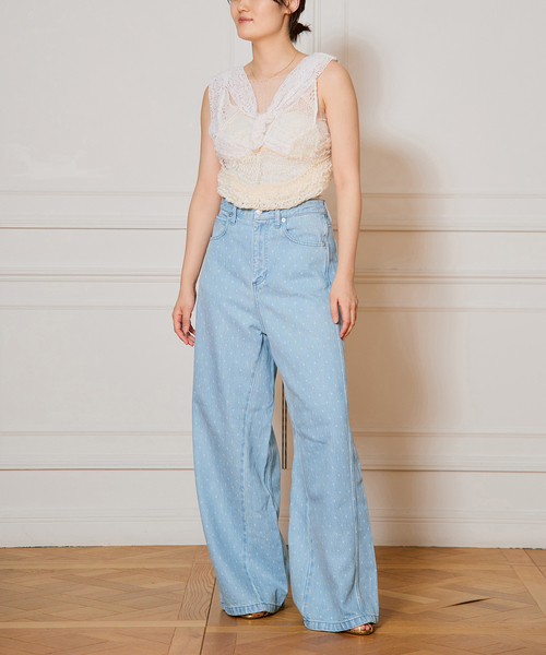 IENA LA BOUCLE ソフトデニムスクウェアドットシルエットパンツ