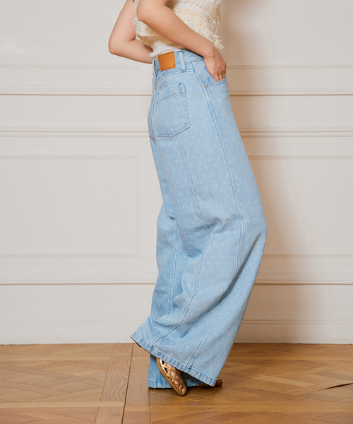 美品 IENA LA BOUCLE ソフトデニムスクエアドットシルエットパンツ IENA LA BOUCLE ソフトデニムスクウェアドットシルエットパンツ