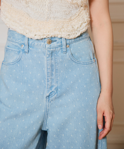 IENA LA BOUCLE ソフトデニムスクウェアドットシルエットパンツ