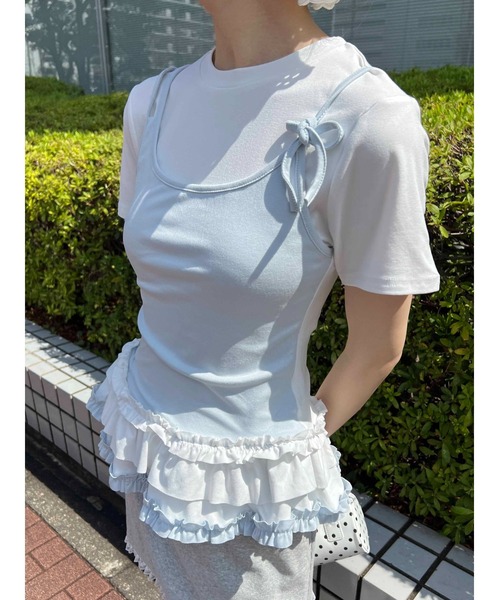 WC(ダブル シー)の「バイカラーフェイクレイヤードデザインT(Tシャツ/カットソー・レディース・グレー/サックスブルー・FREE)」の10枚目の写真