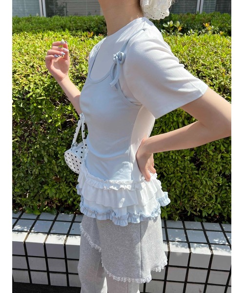 WC(ダブル シー)の「バイカラーフェイクレイヤードデザインT(Tシャツ/カットソー・レディース・グレー/サックスブルー・FREE)」の8枚目の写真