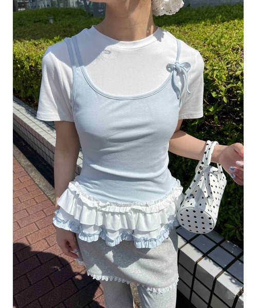 WC(ダブル シー)の「バイカラーフェイクレイヤードデザインT(Tシャツ/カットソー・レディース・グレー/サックスブルー・FREE)」の6枚目の写真