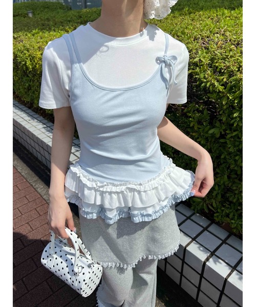 WC(ダブル シー)の「バイカラーフェイクレイヤードデザインT(Tシャツ/カットソー・レディース・グレー/サックスブルー・FREE)」の5枚目の写真