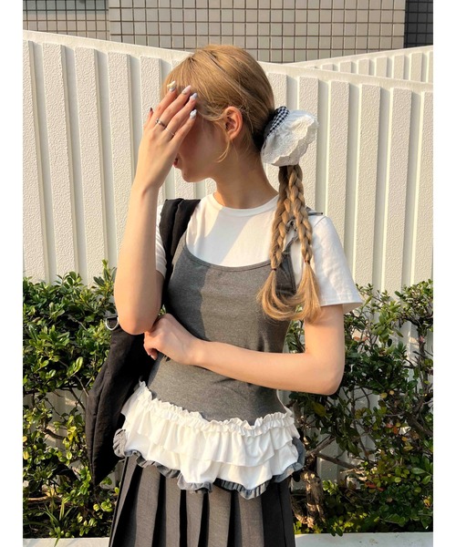 WC(ダブル シー)の「バイカラーフェイクレイヤードデザインT(Tシャツ/カットソー・レディース・グレー/サックスブルー・FREE)」の13枚目の写真