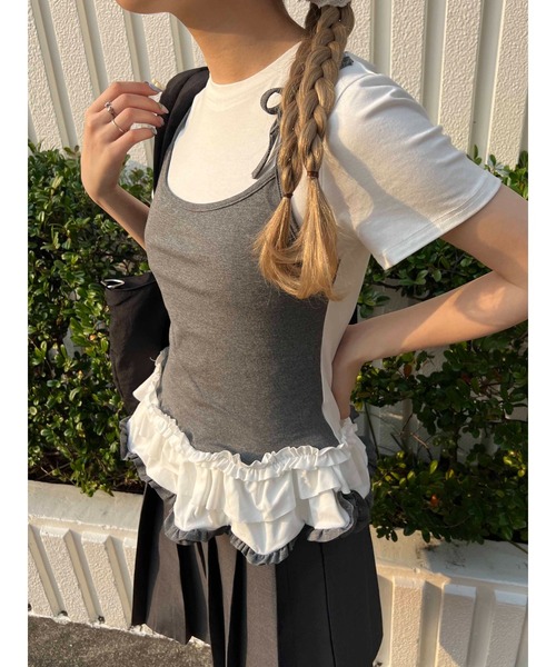 WC(ダブル シー)の「バイカラーフェイクレイヤードデザインT(Tシャツ/カットソー・レディース・グレー/サックスブルー・FREE)」の18枚目の写真