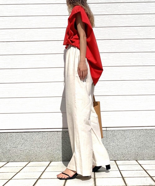 Q（キュー）の「リネンライクセミワイドパンツ（その他パンツ・レディース・アイボリー/ブラック・MEDIUM）」の15枚目の写真