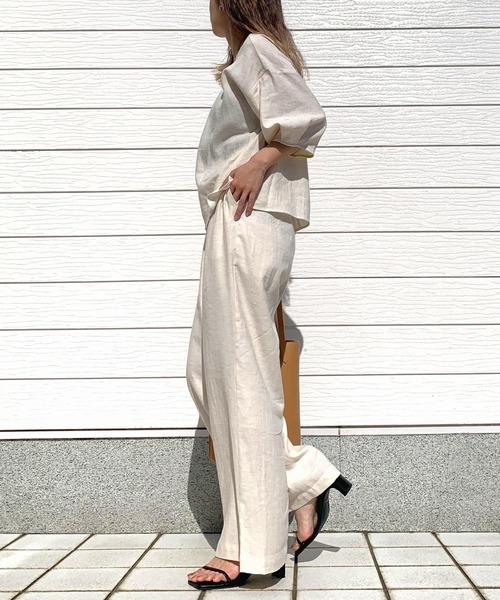 Q（キュー）の「リネンライクセミワイドパンツ（その他パンツ・レディース・アイボリー/ブラック・MEDIUM）」の18枚目の写真