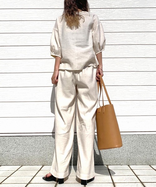 Q（キュー）の「リネンライクセミワイドパンツ（その他パンツ・レディース・アイボリー/ブラック・MEDIUM）」の19枚目の写真