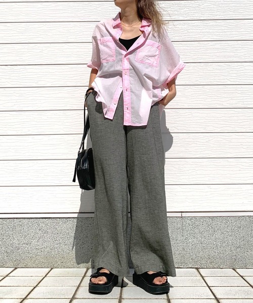 セール】リネンライクセミワイドパンツ（その他パンツ）｜Q