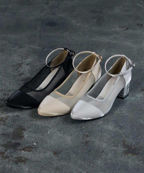 【美品】グリッターチャンキーヒール5cm パンプス 結婚式 パーティー 23.5 ガール GIRL グリッター チャンキーヒール シアー パンプス 結婚