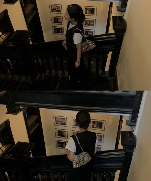 DEVICE（デバイス）の「メタルシルバー ビーズ ミニ ハンドバッグ キラキラ 韓国ファッション 肩掛けバッグ 韓国ストリート ストリートファッション（ハンドバッグ・レディース・シルバー・FREE）」の15枚目の写真