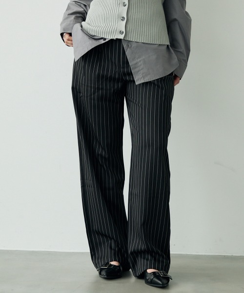 80s ピンストライプ ワイドスラックス 2タック ストライプスラックス USA セール】2tuck layered design pinstripe wide slacks / 2タック