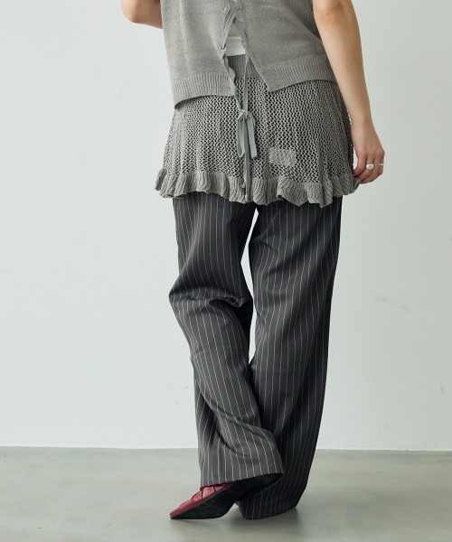3TUCK WIDE BALLOON TROUSERS 2 ネイビーストライプ Two tuck wide straight stripe slacks / 2タックワイド