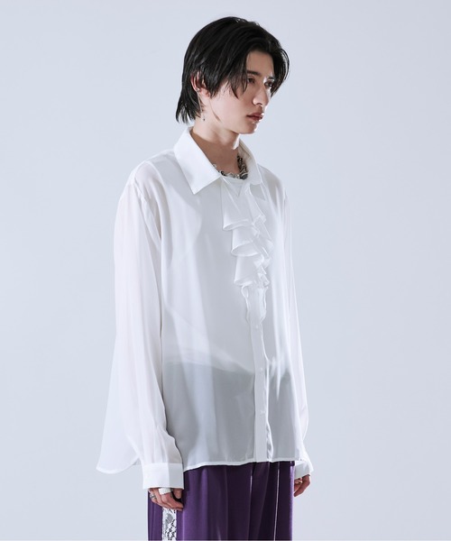 Ellno Loset（エルノロゼット）の「ラッフルタイシアーシャツ（シャツ/ブラウス・メンズ・ブラック/オフホワイト・MEDIUM/LARGE/SMALL）」の4枚目の写真