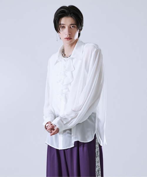 Ellno Loset（エルノロゼット）の「ラッフルタイシアーシャツ（シャツ/ブラウス・メンズ・ブラック/オフホワイト・MEDIUM/LARGE/SMALL）」の6枚目の写真