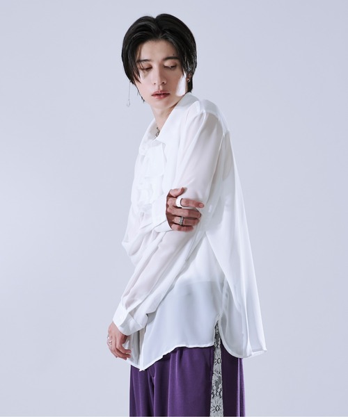 Ellno Loset（エルノロゼット）の「ラッフルタイシアーシャツ（シャツ/ブラウス・メンズ・ブラック/オフホワイト・MEDIUM/LARGE/SMALL）」の7枚目の写真