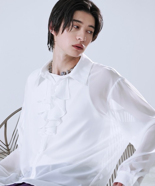 Ellno Loset（エルノロゼット）の「ラッフルタイシアーシャツ（シャツ/ブラウス・メンズ・ブラック/オフホワイト・MEDIUM/LARGE/SMALL）」の9枚目の写真