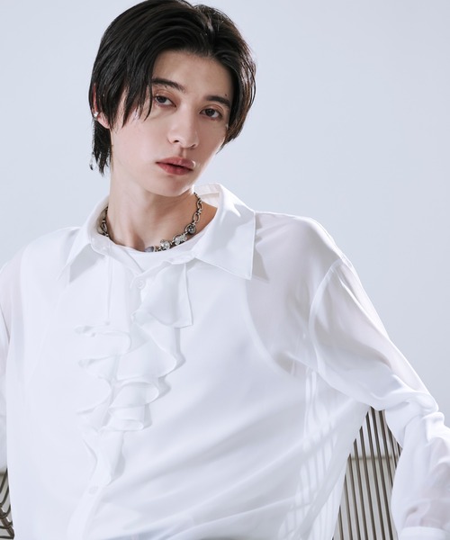 Ellno Loset（エルノロゼット）の「ラッフルタイシアーシャツ（シャツ/ブラウス・メンズ・ブラック/オフホワイト・MEDIUM/LARGE/SMALL）」の10枚目の写真