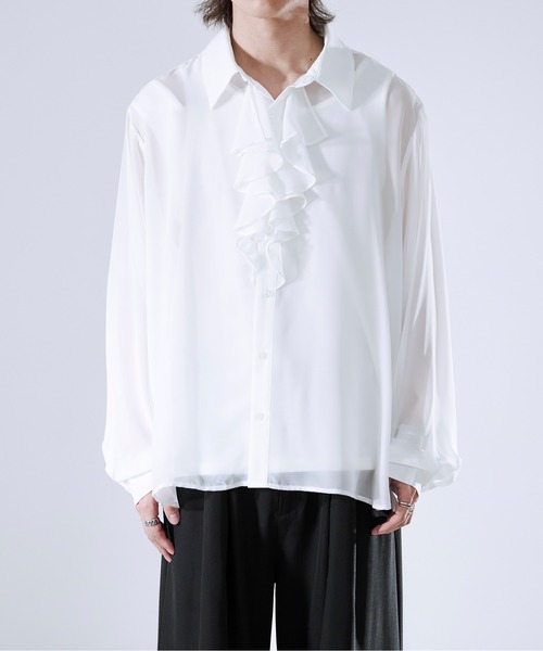 Ellno Loset（エルノロゼット）の「ラッフルタイシアーシャツ（シャツ/ブラウス・メンズ・ブラック/オフホワイト・MEDIUM/LARGE/SMALL）」の12枚目の写真