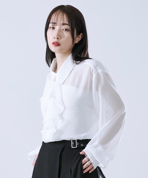 Ellno Loset（エルノロゼット）の「ラッフルタイシアーシャツ（シャツ/ブラウス・メンズ・ブラック/オフホワイト・MEDIUM/LARGE/SMALL）」の14枚目の写真