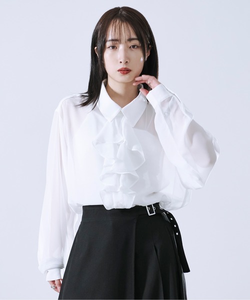 Ellno Loset（エルノロゼット）の「ラッフルタイシアーシャツ（シャツ/ブラウス・メンズ・ブラック/オフホワイト・MEDIUM/LARGE/SMALL）」の16枚目の写真