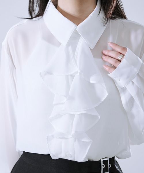 Ellno Loset（エルノロゼット）の「ラッフルタイシアーシャツ（シャツ/ブラウス・メンズ・ブラック/オフホワイト・MEDIUM/LARGE/SMALL）」の19枚目の写真