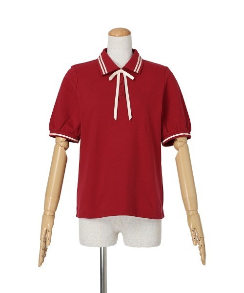 F i.n.t（フィント）の「リボンタイ付きライン入りポロシャツ【1枚で快適】/ fint　フィント（ポロシャツ・レディース・オフホワイト/レッド/ライトグレー・FREE）」の22枚目の写真