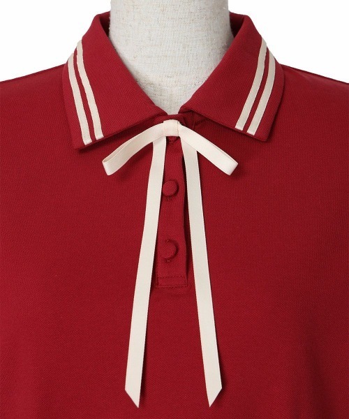 F i.n.t（フィント）の「リボンタイ付きライン入りポロシャツ【1枚で快適】/ fint　フィント（ポロシャツ・レディース・オフホワイト/レッド/ライトグレー・FREE）」の16枚目の写真