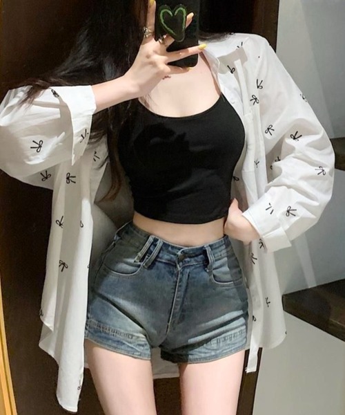 CANVAS+（キャンバスプラス）の「【CANVAS+】リボンプリントシャツ（シャツ/ブラウス・レディース・ホワイト/サックスブルー/ピンク・M）」の8枚目の写真