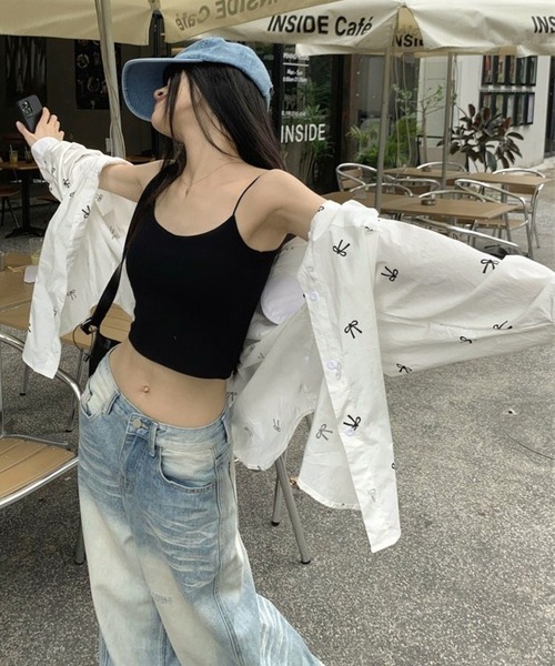 CANVAS+（キャンバスプラス）の「【CANVAS+】リボンプリントシャツ（シャツ/ブラウス・レディース・ホワイト/サックスブルー/ピンク・M）」の13枚目の写真