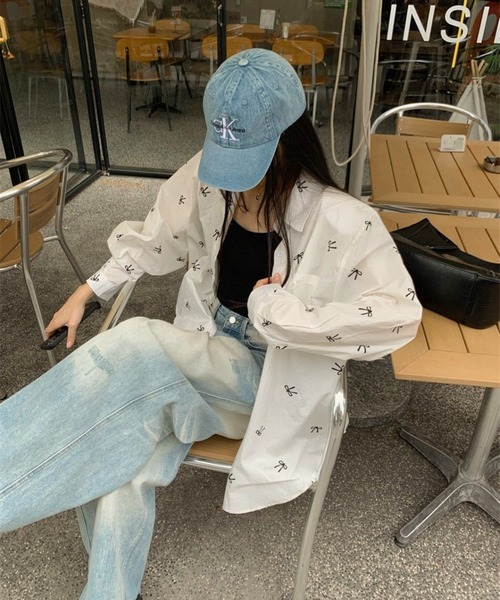 CANVAS+（キャンバスプラス）の「【CANVAS+】リボンプリントシャツ（シャツ/ブラウス・レディース・ホワイト/サックスブルー/ピンク・M）」の14枚目の写真