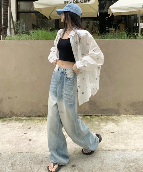 CANVAS+（キャンバスプラス）の「【CANVAS+】リボンプリントシャツ（シャツ/ブラウス・レディース・ホワイト/サックスブルー/ピンク・M）」の16枚目の写真