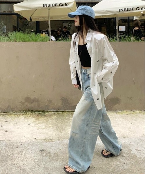 CANVAS+（キャンバスプラス）の「【CANVAS+】リボンプリントシャツ（シャツ/ブラウス・レディース・ホワイト/サックスブルー/ピンク・M）」の17枚目の写真