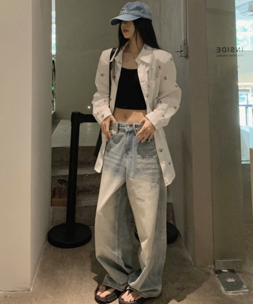 CANVAS+（キャンバスプラス）の「【CANVAS+】リボンプリントシャツ（シャツ/ブラウス・レディース・ホワイト/サックスブルー/ピンク・M）」の21枚目の写真