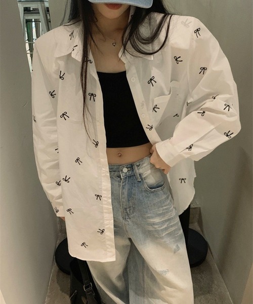 CANVAS+（キャンバスプラス）の「【CANVAS+】リボンプリントシャツ（シャツ/ブラウス・レディース・ホワイト/サックスブルー/ピンク・M）」の22枚目の写真