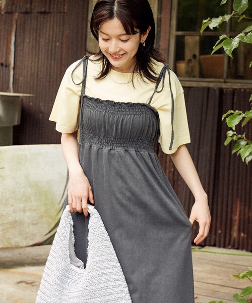FREAK'S STORE(フリークスストア)の「シャーリング加工マキシワンピース/キャミソールワンピース(ワンピース・レディース・チャコールグレー/オレンジ・フリ-)」の7枚目の写真