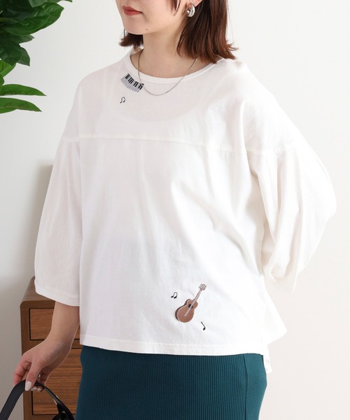 PUTUMAYO カットソー　プトマヨ EMAGO 夜風と音色刺繍Tシャツ（Tシャツ/カットソー）｜Emago