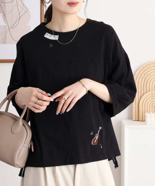 夜風と音色刺繍Tシャツ　emago トップスギター 大人の かわいい 楽天市場】夜風と音色刺繍Tシャツ emago トップスギター 大人の